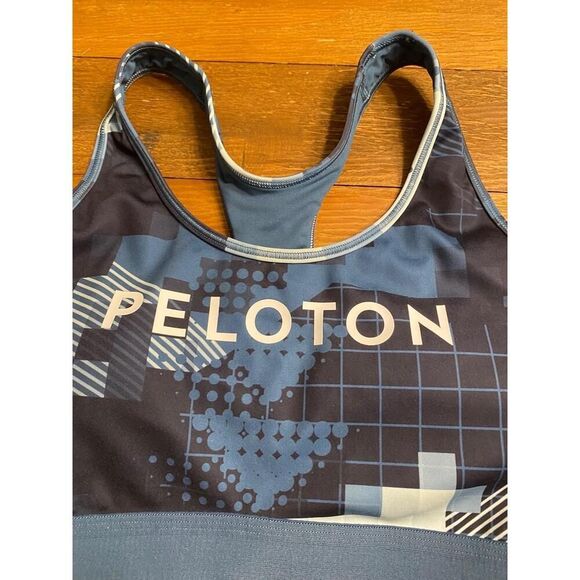 Adidas Peloton L Sports Bra Blue Geometric Racerback Athletic Workout - Picture 4 of 9